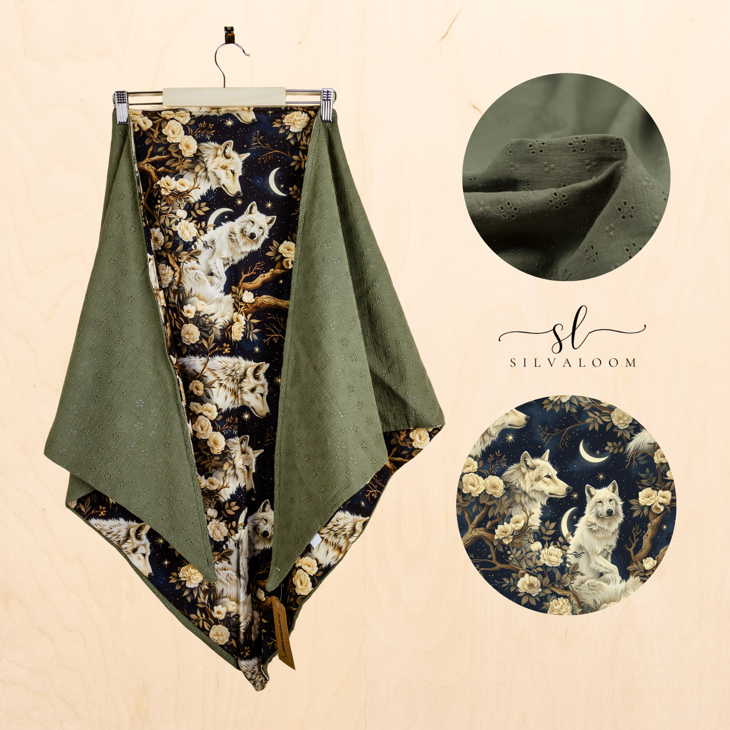 Summer scarf "Forest Wolves" with cotton muslin