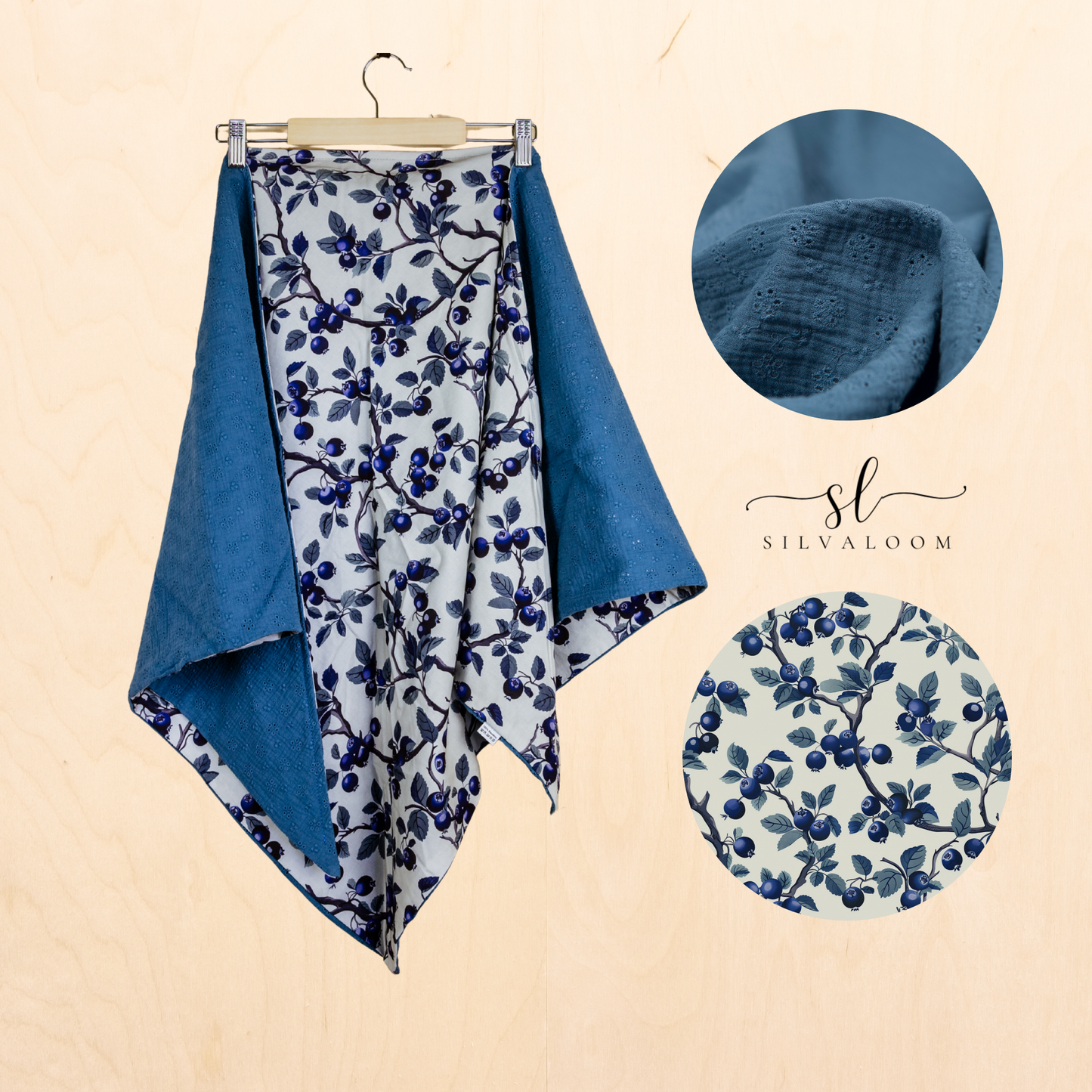 „Jagodzianka“ Schal – marineblauer Musselin & Blaubeerdruck