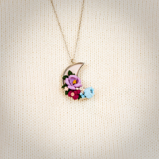 Polymer Clay Flower Necklace "Moon" - Surgical Steel | Silvaloom