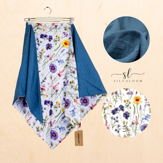 Product: "Summer Meadow" Shawl – navy blue muslin &amp; wildflowers