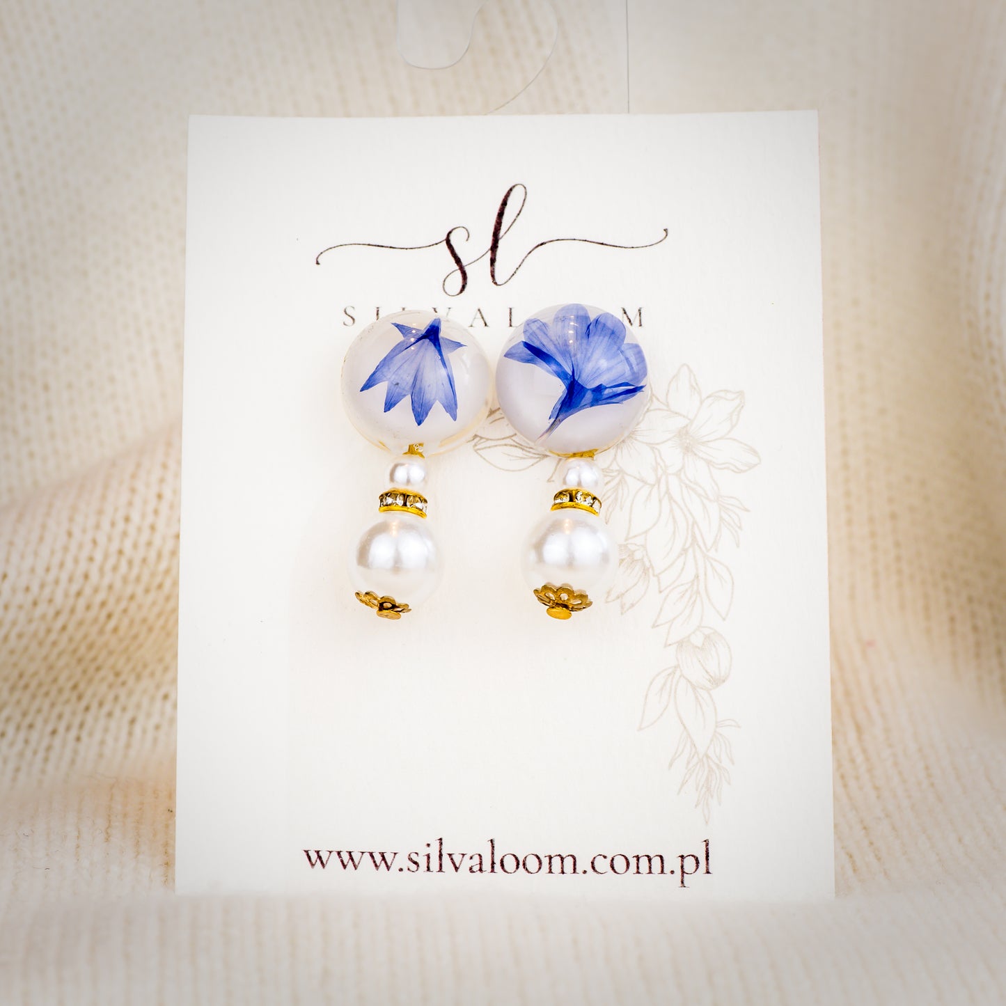 Blue Cornflower and Pearl Ball Earrings – Surgical Steel | Silvaloom